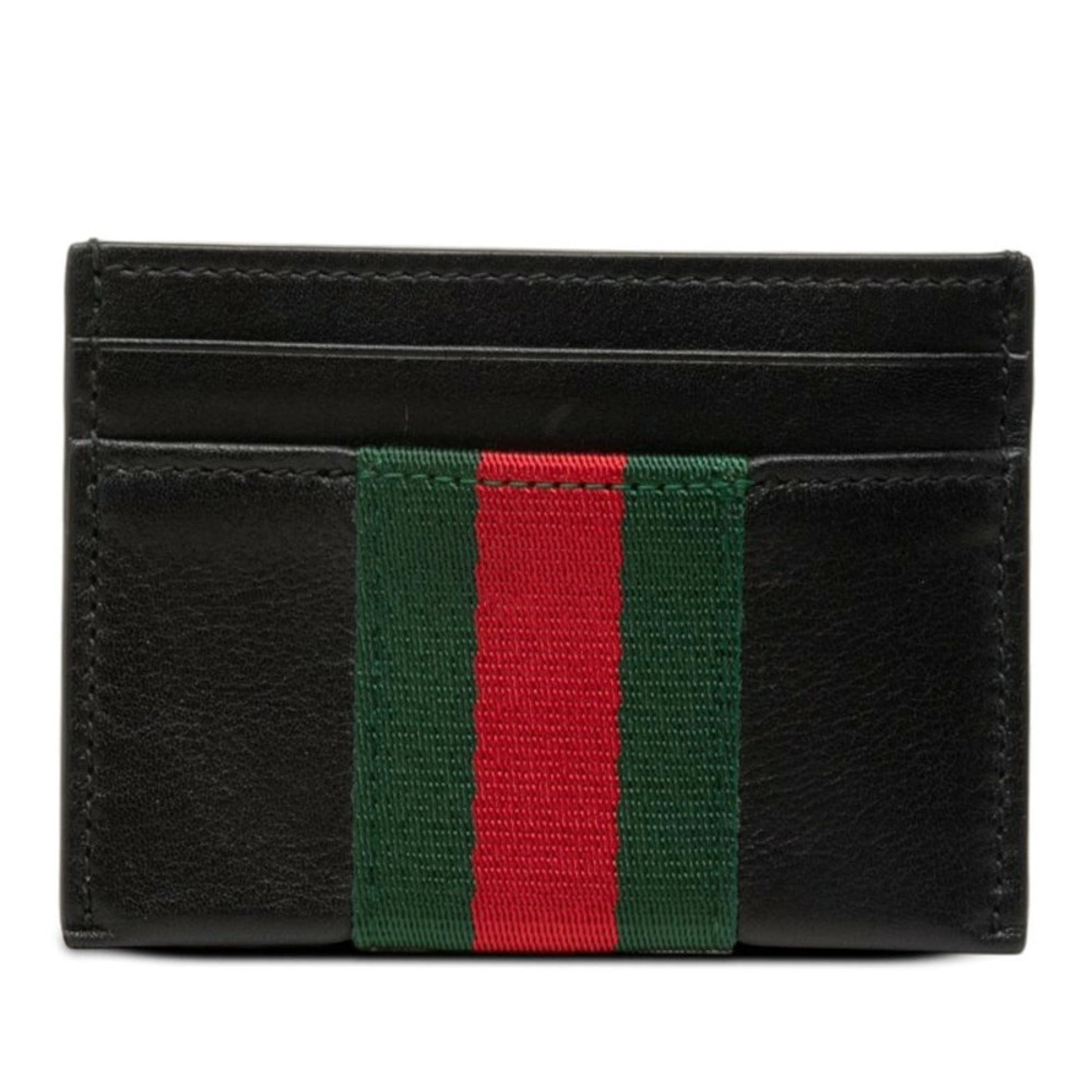 Gucci Web Trademark Card Case Wallet Pass Leather Black